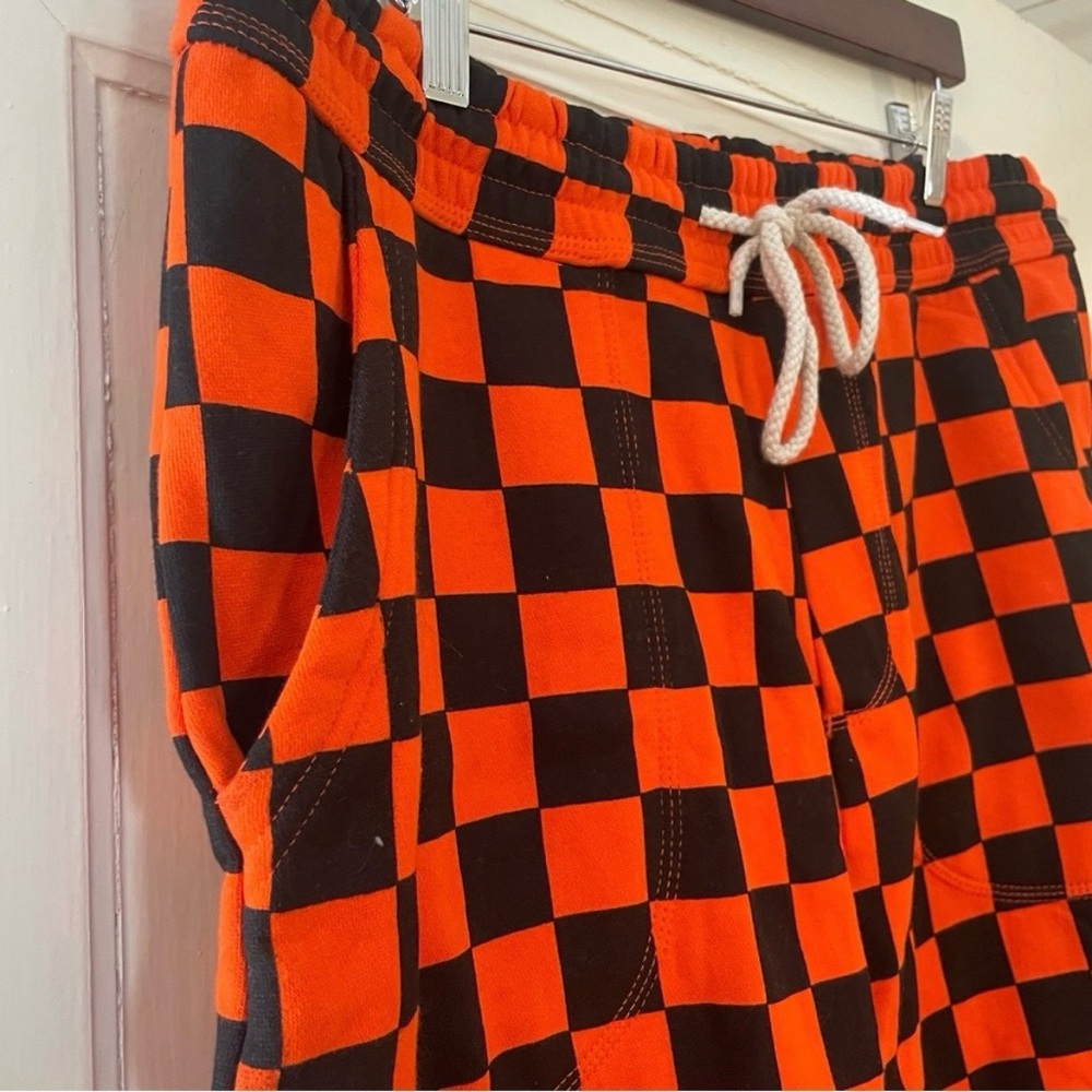 Urban Outfitters Orange & Black Checkered Halloween Sweatpants w/ Pockets, L/XL - Picture 3 of 7